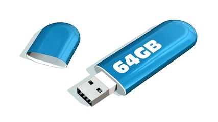 blue 64 GB USB Flash Memory Drives isolated on white