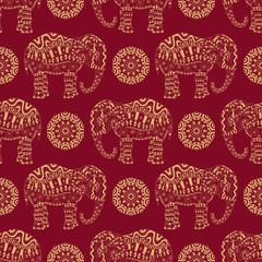 Fototapeta premium Endless texture with stylized patterned elephant and mandala in