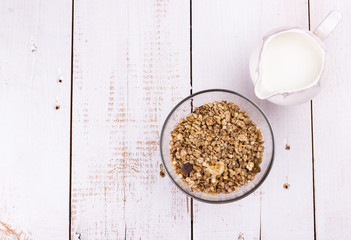 Homemade muesli and milk