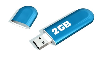 blue 2 GB USB Flash Memory Drives isolated on white