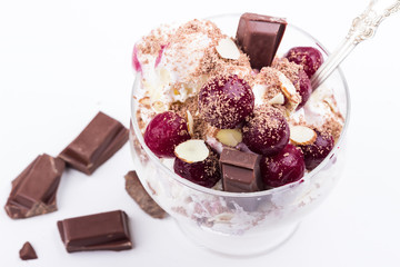 Cherry ice-cream with white and dark chocolate
