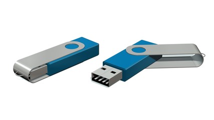 blue USB Flash Memory Drives isolated on white