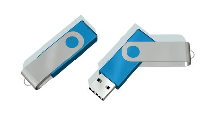 blue USB Flash Memory Drives isolated on white