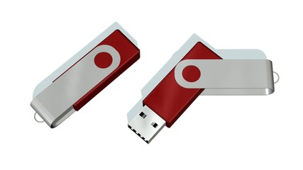 red USB Flash Memory Drives isolated on white