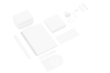 White blank ultimate set of printing materials template for branding identity. 3d rendering