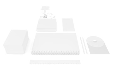 White blank ultimate set of printing materials template for branding identity. 3d rendering