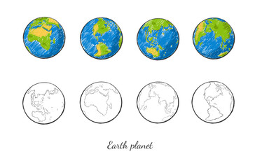 Earth Planet Hand Drawn Set