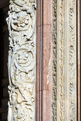 Columns with bas-reliefs. Siena Cathedral. Tuscany, Italy, Europe