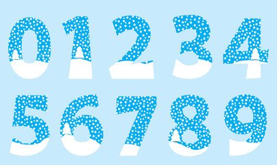 set of winter numbers with snow and trees