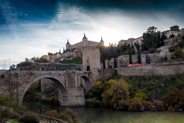 Toledo with sunset from the punte de alcantara