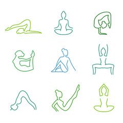 Yoga poses vector silhouettes set for woman health isolated on white background