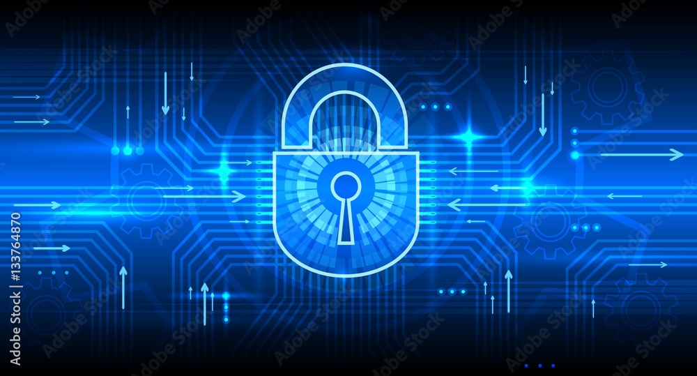 Poster digital information security concept with lock. internet secure, privacy and password protection vec