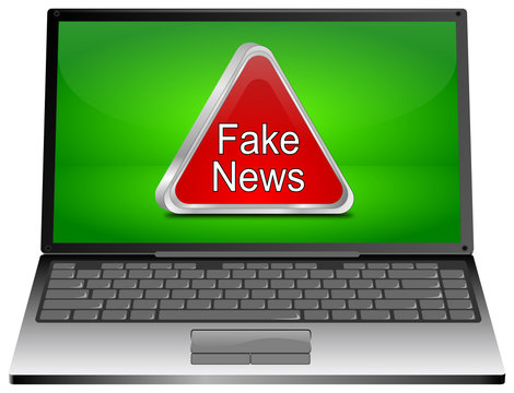 Laptop Computer with Fake News warning sign - 3D illustration