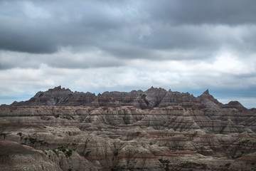 Striations in the mountain range at Badlands National Park