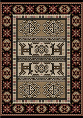 Vintage ethnic carpet with  stylized ornament in brown and beige colors
