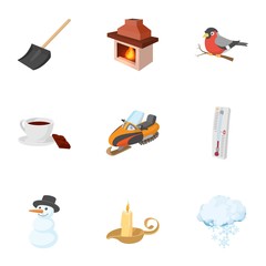 Weather winter icons set, cartoon style
