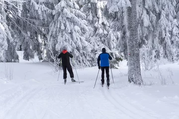 Raamstickers Groomed ski trails for cross country skiing with two cross-count © msnobody