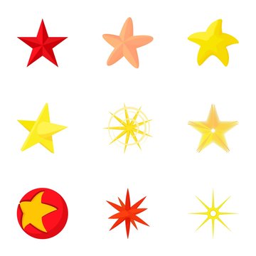 Five-pointed star icons set, cartoon style
