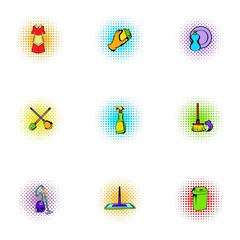 Cleansing icons set, pop-art style