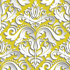 Seamless oriental golden and white ornament. Fine vector traditional oriental pattern with 3D elements, shadows and highlights
