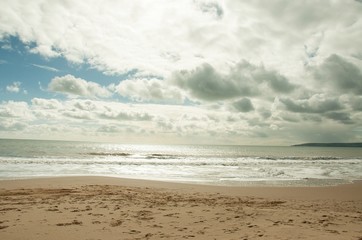 Waves coming in on Bournemouth beach in Dorset, England.