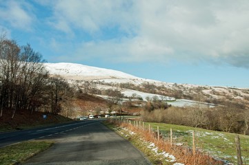 Winter snow in the Brecon beacons of Wales.