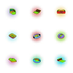 Sport construction icons set, pop-art style