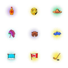 Attractions of Canada icons set, pop-art style