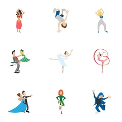 Dance styles icons set, cartoon style