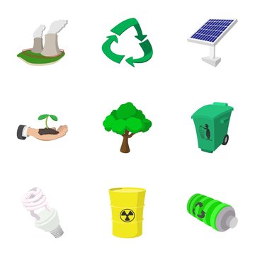 Environment icons set, cartoon style