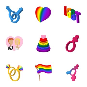 Sexual minorities icons set, cartoon style