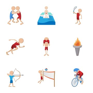 Different sport icons set, cartoon style