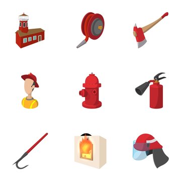 Fire icons set, cartoon style