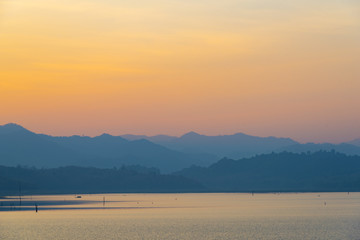 tropical lake sunset in Kanchanaburi, Thailand