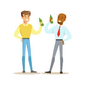 Happy Best Friends Having A Beer After Work, Part Of Friendship Illustration Series