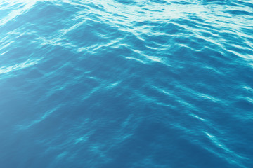 Fototapeta na wymiar Blue water background with ripples, sea, ocean wave low angle view. Close-up Nature background. Hard focus with selective focus. 3d rendering