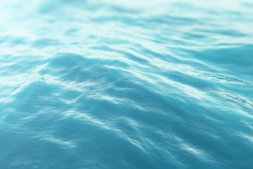 Blue water background with ripples, sea, ocean wave low angle view. Close-up Nature background. Hard focus with selective focus. 3d rendering