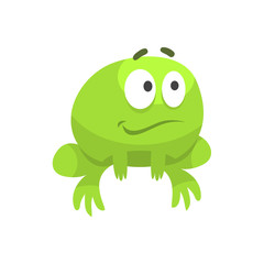 Smiling Hopeful Big-Eyed Green Frog Funny Character Childish Cartoon Illustration