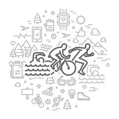 Vector line round concept for triathlon