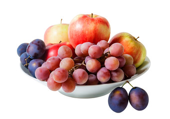 Bowl with fruits isolated on white background