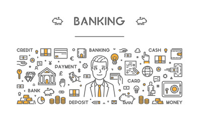 Vector line web concept for banking