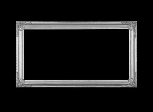 Gray picture frame on black background.