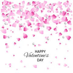 Happy valentine's day card. Pink background with petals and pearls. Vector illustration.