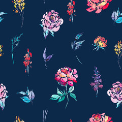 Watercolor floral seamless border with red roses