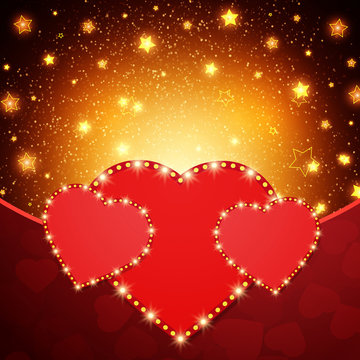 Romantic valentine day shiny card with hearts