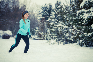 Winter sport, girl exercising in park