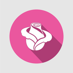 Rose flower icon. Floral symbol. Round circle flat sign with long shadow. Vector