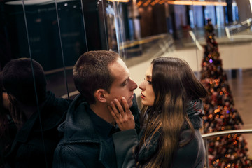 Naklejka premium boy and girl, love story, elevator