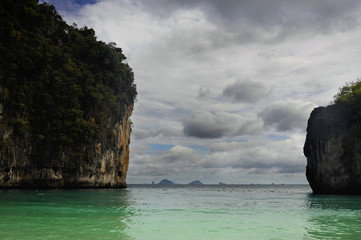 l landscape view of Koh Hong island in Thailand Phi Phi area with turquoise water sea and blue sky