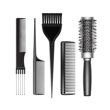 Set of Black Plastic Grooming and Hot Curling Radial Pocket Hair Brush Comb Professional Hairdresser Tools